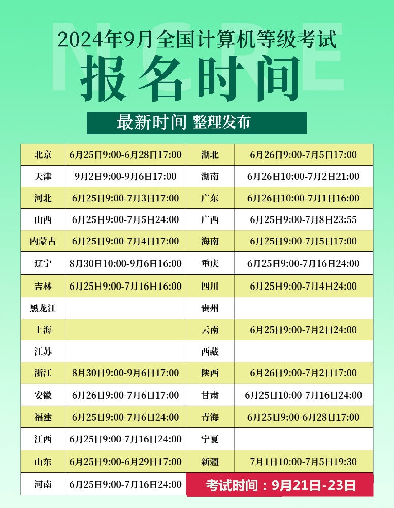 2024年9月全国计算机等级考试报名时间(持续更新)